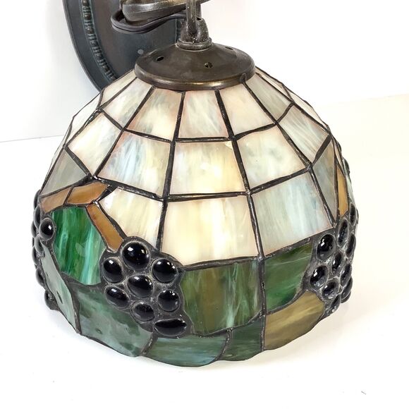 Stained Glass Hanging Electric Wall Sconce Grapes Metal Bracket Deco Mission - Picture 3 of 11